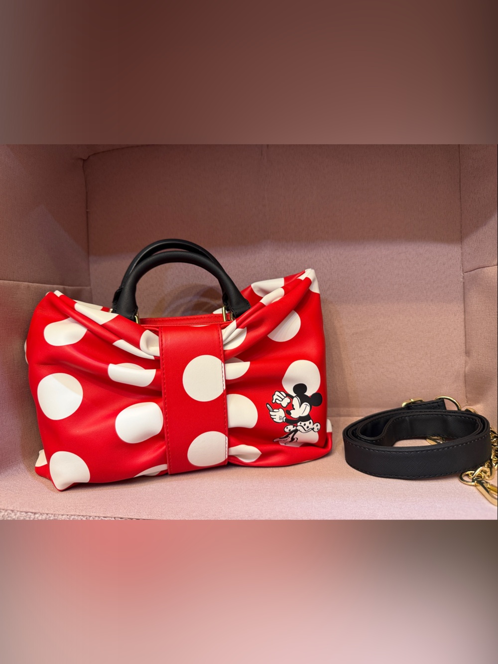 Mini Mouse Loungefly Red and White Polka Dot Bow Mini Satchel - Picture 2 of 3